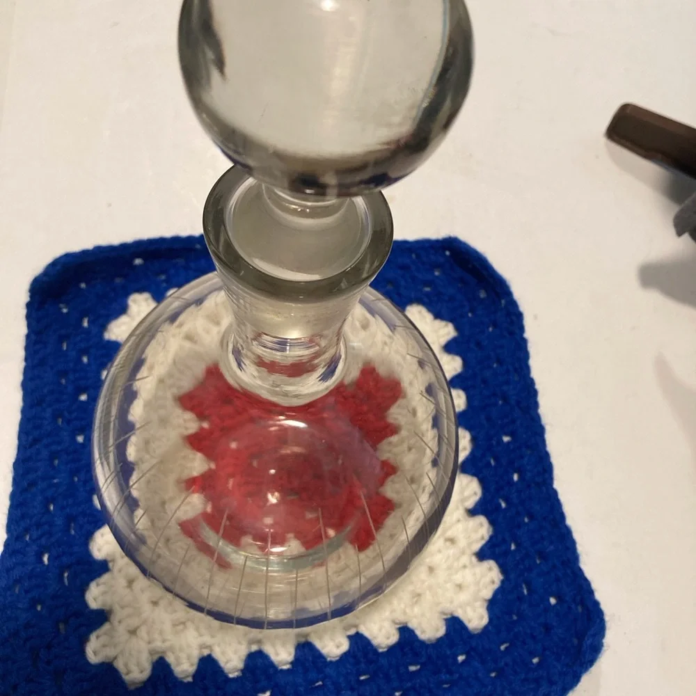 Bulbous Wine Decanter Stripes Bulbous Stopper Crystal Heavy Wide Base No Chips
